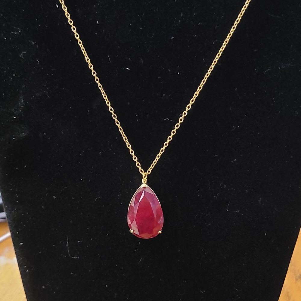 Strawberry quarts pendant & quartz, glass, gold plated set of 2 necklaces.